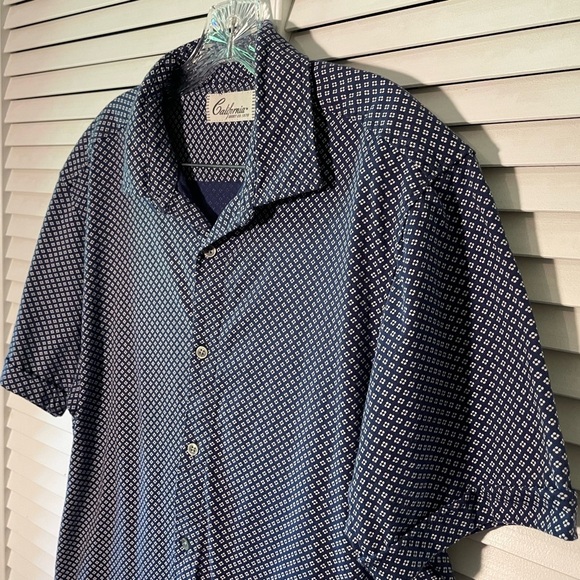 California Shirt Co Short Sleeve Button Down Shirt Blouse Blue White Size Large - Picture 2 of 11
